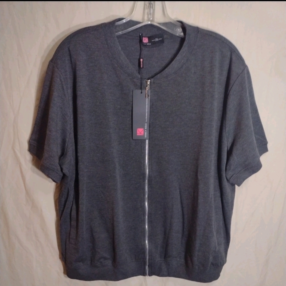 Kancy Kole Women's Short Sleeve Jacket Lightweight Zip up w Pockets Gray 2XL NWT